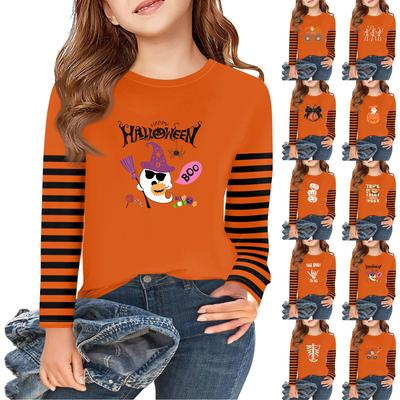 Mädchen Langarm Halloween Tag T-Shirts Kinder Herbst Oberteile Rundhals Basic T-Shirts 2-11J