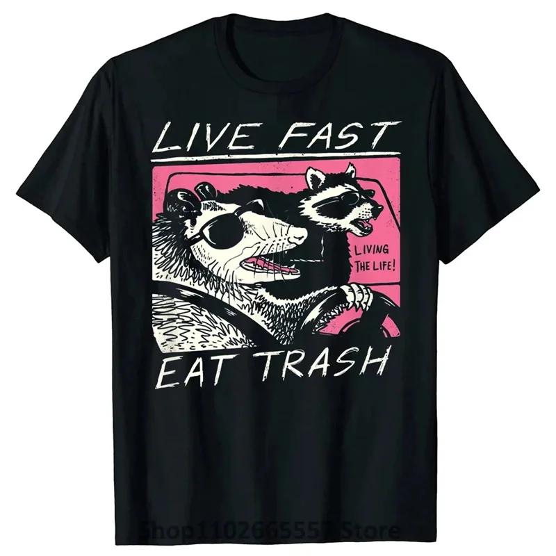 

Live Fast Eat Trash Funny Cartoon Raccoon Printed TShirt Casual Fashion Top Tee Harajuku Women Summer Tshirt Streetwear Clothing S