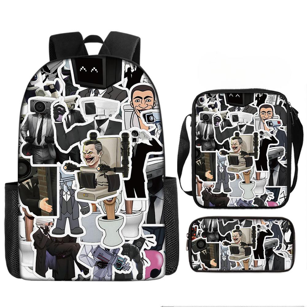 Toilette Mann und Monitor Person Skibidi Toilette Spiel Cartoon Rucksack, Umhängetasche, Federmäppchen