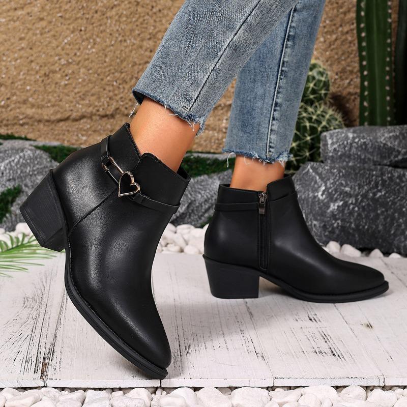 Fashion Block Heel Booties Women's Fashion Pointed Toe Side Pull Soft Sole Anti-slip Wear-resistant High Heel Boots