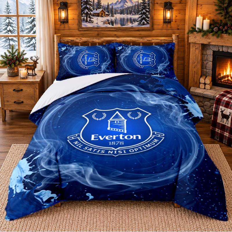 Printed 3Pcs Bedding Set Everton Football Pattern Bed Sheet Pillowcase For Bedroom Decor