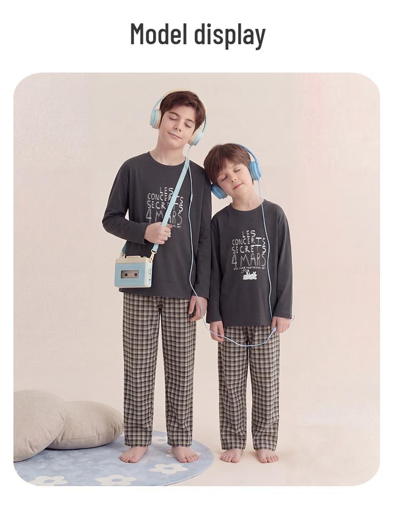 Boys' Long-Sleeve Pure Cotton Pajama Set for Spring, Summer, and Autumn - Ideal for Primary School-Aged Children.