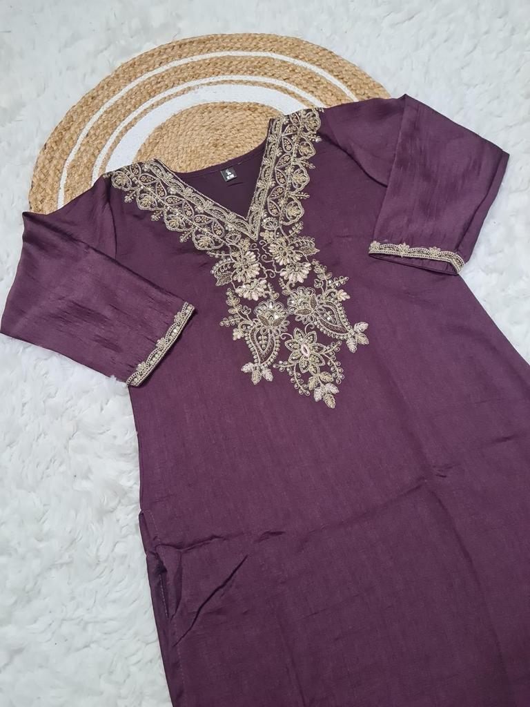 Women Designer Purple Kurti Salwar Suit Indian Bollywood Kurta Pant Dupatta Set Dress