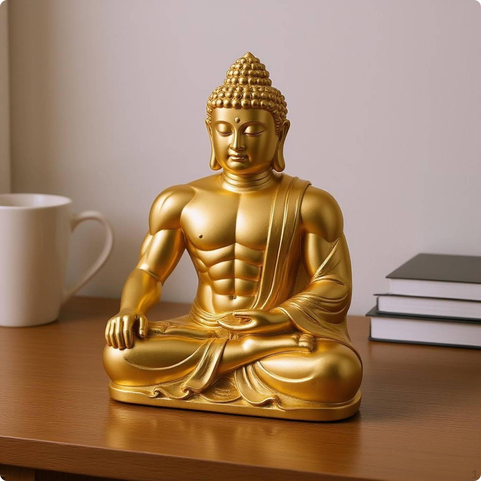 Resin Buddha Figurine Lustrous Finish Muscular Tabletop
