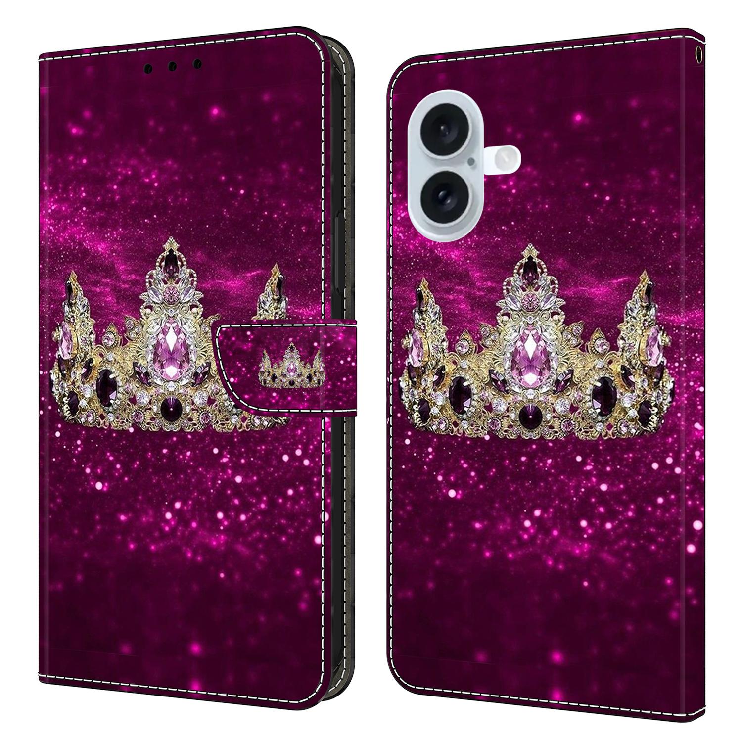 

Для iPhone 17 Чехол Кошелек Подставка Печать узоров PU Кожаный Флип Чехол для Телефона Purple Diamond Crown