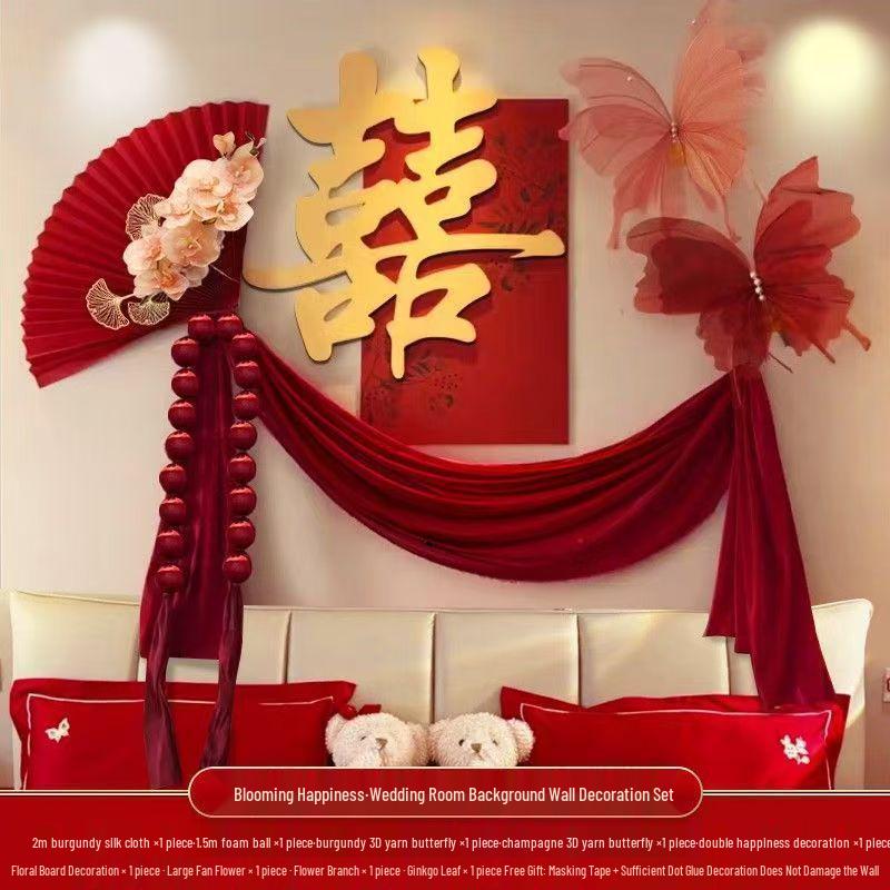 Elegant Wedding Room Decoration Set: Complete Bedroom & Bedside Table Arrangement