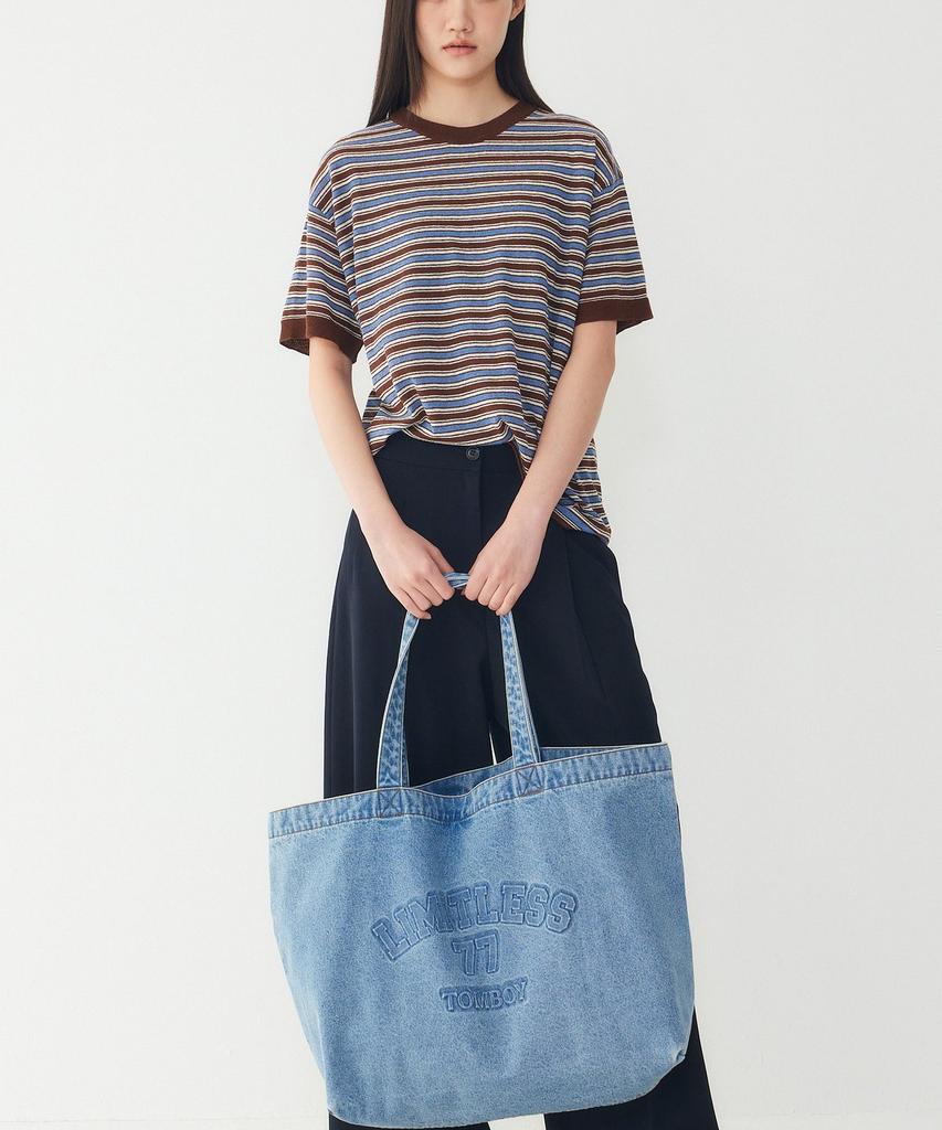 Studio Tomboy Denim Embossed Print Shoulder Bag_Indigo_9176470988