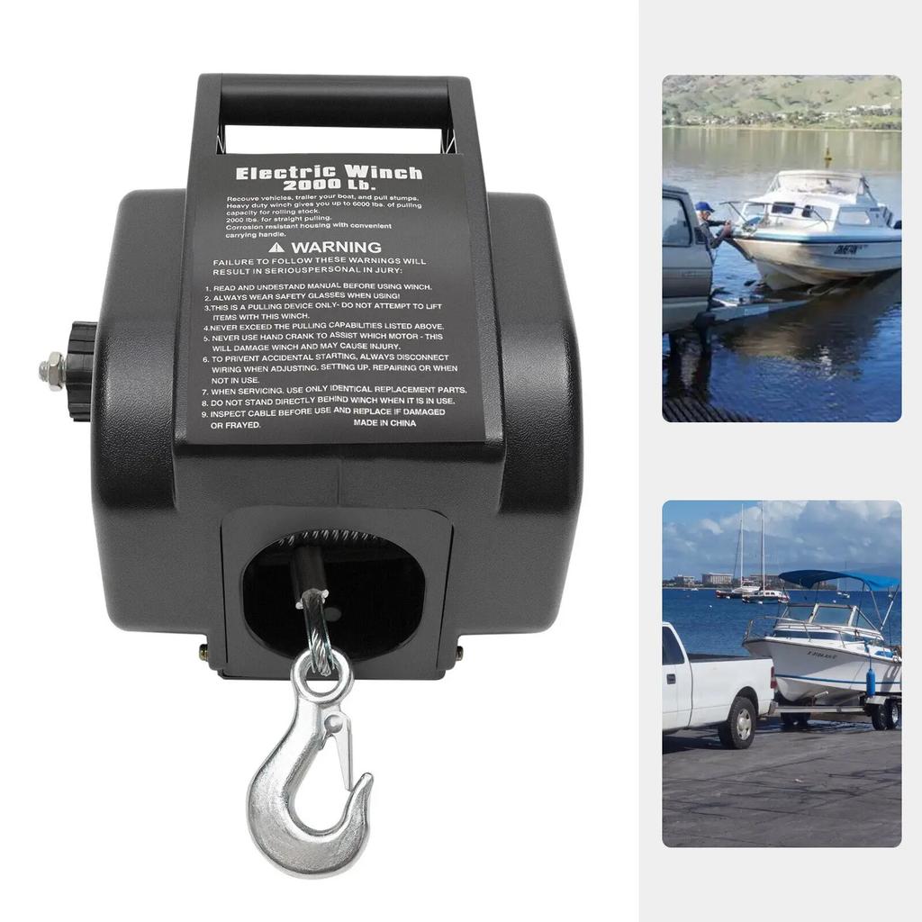 Electric 2000 LBS Boat Winch Reversible Marine Trailer Winch with Remote Control for Easy Operation