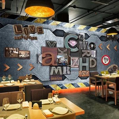 Retro Industrial Style Mural Metal Letter Wallpaper Home Decor Background Restaurant Bar Coffee Wall Murals