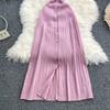 New Summer Solid Round Neck Sleeveless Sweater Knitted Dress for Women Casual Simple Single-breasted Elastic Bottoming Knitwear Dresses