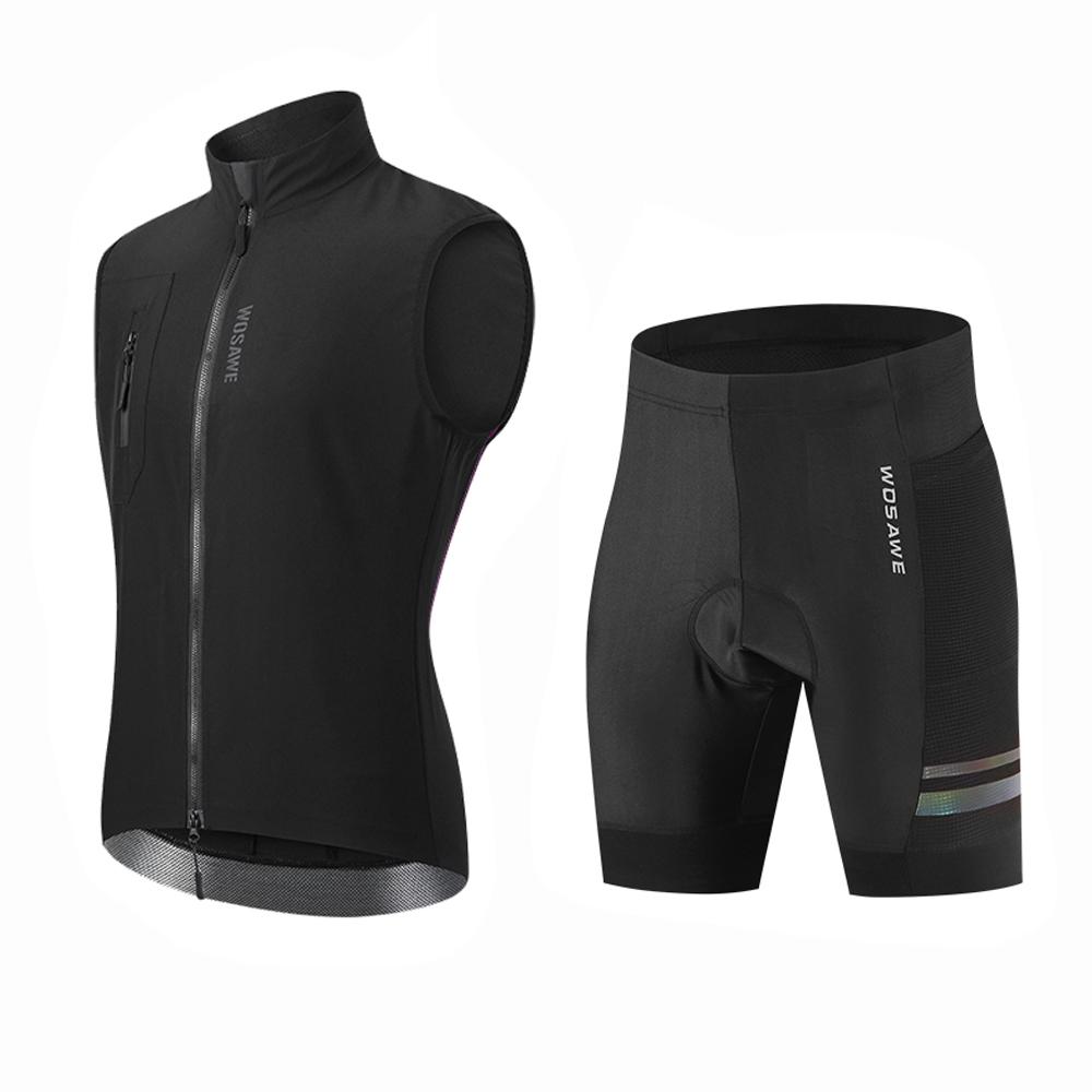 Wosawe Men Cycling Sets Water Repellent Windproof Bicycle Windbreaker & Bike Shorts With Sponge Cushion