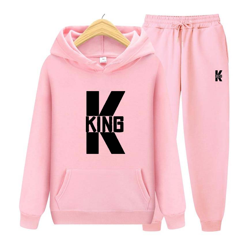 King Print Tracksuit 2 Pieces Set Long Sleeve Sweatshirts for Men Women Sport Suit Hooded Pullover Sweatshirt Top Coat
