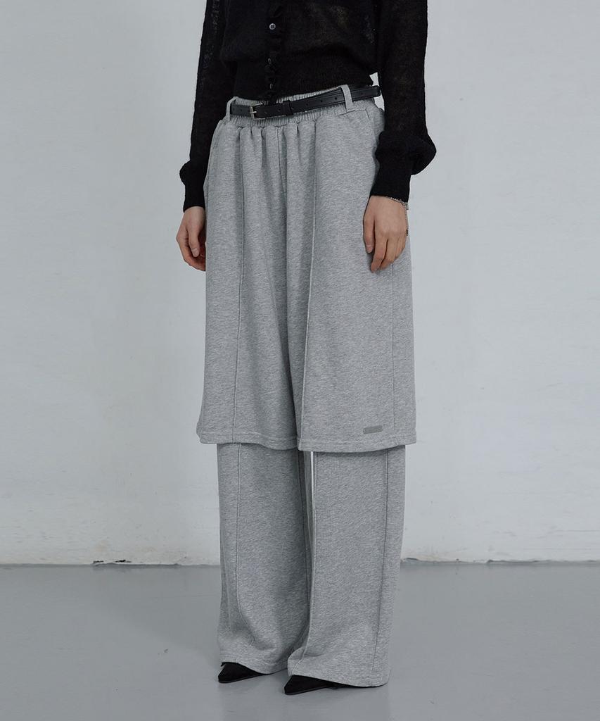 Uusoo Cotton Layered Elastic Waist Pants_ Melange Gray
