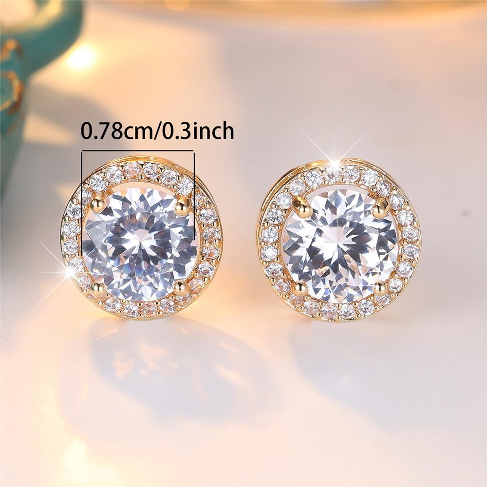 Fashion White Zircon Round Pearl Stud Earrings Silver Color Vintage Crystal Wedding Jewelry For Women