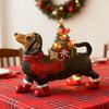 Yousheng Dachshund Christmas Decor Resin Dog Figurine with Scarf Boots Lighted Blow Mold Xmas Tree Holiday Ornament