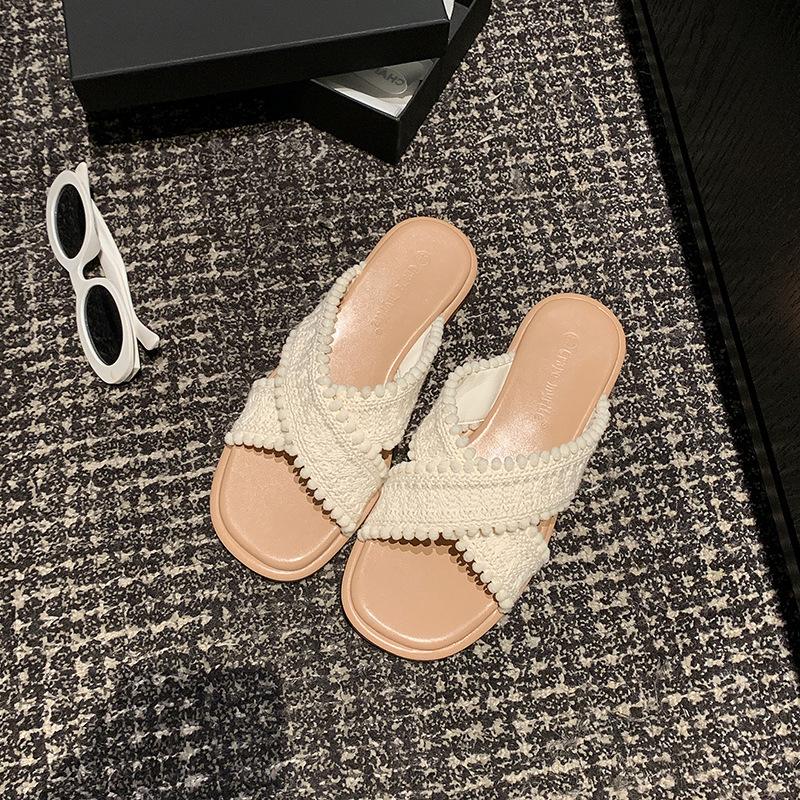 Holiday style~ Cross-woven sandals for women to wear open-toed soft-soled summer new fashion with skirts Casual sandals