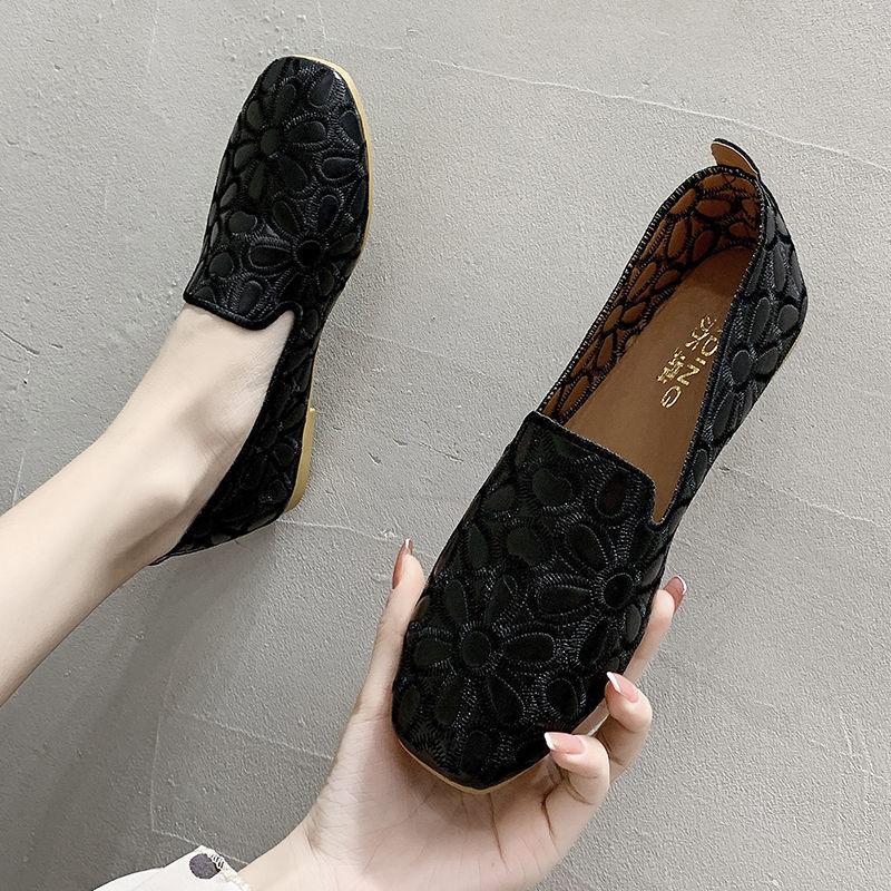 Square Toe Shallow Mouth Flats Woman Bowtie Cut-outs Shoes for 2025 New Summer Slip-on Ballet Flats Women's Emboridery Loafers