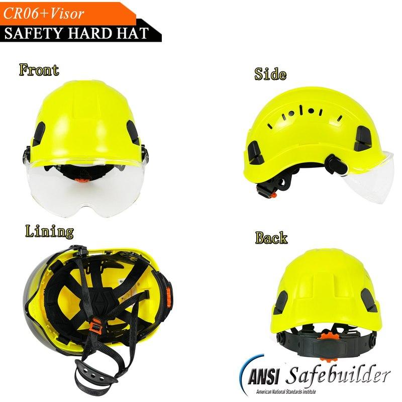 CE Bau Schutzhelm Mit Schutzbrille Visier ABS Harte Hut ANSI Industrielle Arbeit Kopf Schutz Rettung