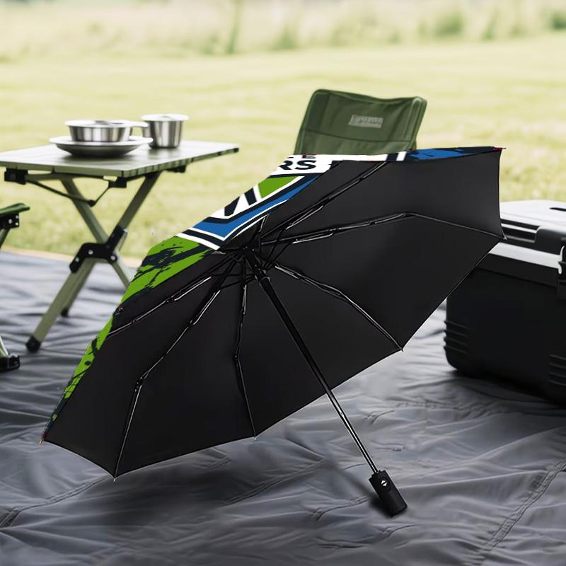 1 Stück Seattle Sounders FC Bedruckter Regenschirm Faltregenschirm, Automatischer Regenschirm 8-Speichen für Reisen, Camping Fan Geschenke Weihnachtsgeschenke