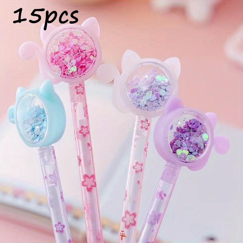 15pcs 0.5mm Cute Animal Cat Glitter Sequin Gel Pen for Student Kawaii School Office Stationery Supplies Black Ink
