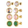 Trendy Natural Stone Earrings For Women, Stainless Steel Small Round Stud Earrings, Geometric Wedding Daily Jewelry Gifts