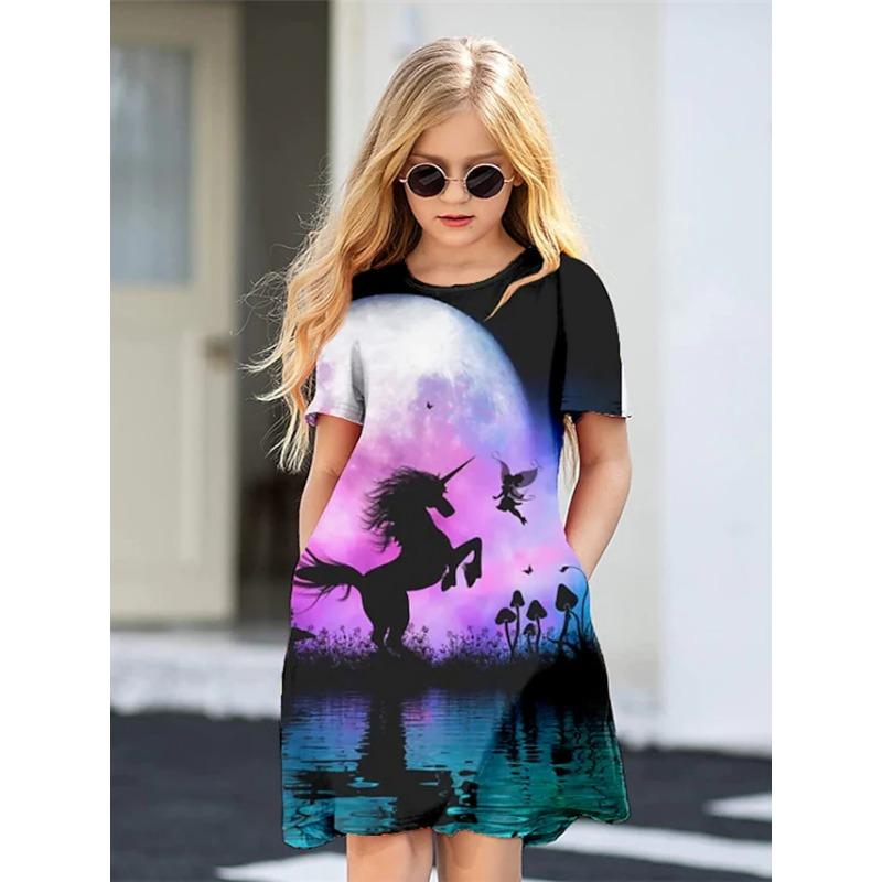 hot Unicorn Summer dress girl unicorn print dress