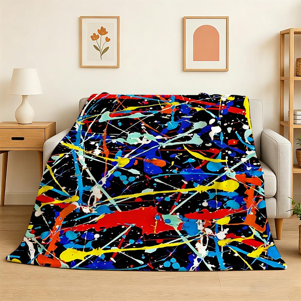 Abstract art Jackson Pollock Throw 240g Flannel Blanket Lightweight Soft Skin-friendly Summer Thin Throw Blanket 75X95CM