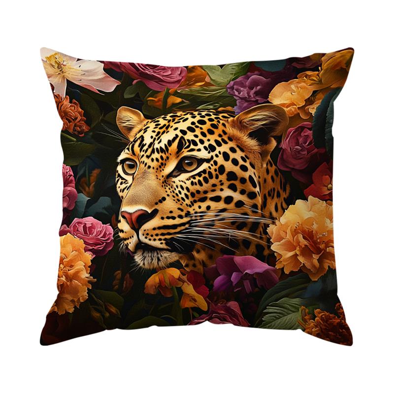 Home Decor Leopard & Floral Patterned Throw Pillow Covers Pattern Cushion Cover Suitable For Sofa Bedroom Car Pillow Cover