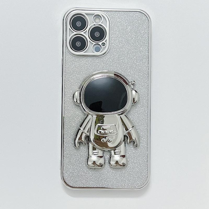 Applicable to iPhone17Promax mobile phone case electroplating astronaut bracket 15 glitter cardboard Apple 16 protective case