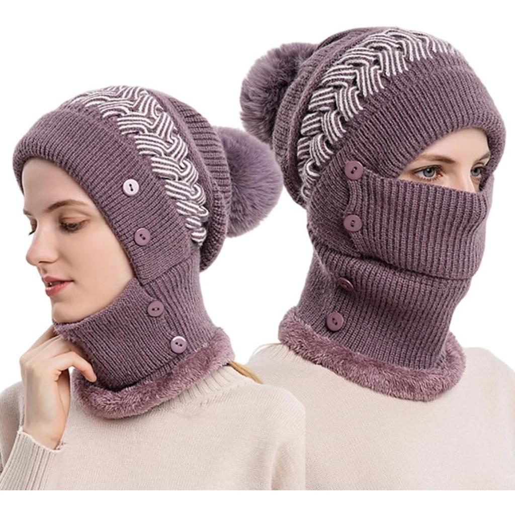 3 in 1 Beanie Hat with Scarf and Mask, 2026 New Beanie Hat for Women, Knitted Ski Scarf and Mask Set