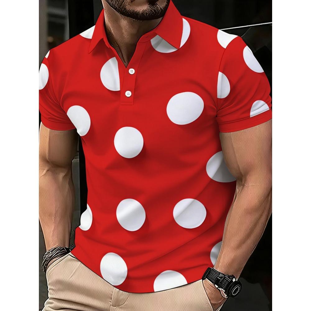 2026 Summer New Style Men's Short-Sleeved Polo Shirt with 3D Dots Pattern Print Casual and Fashionable Breathable