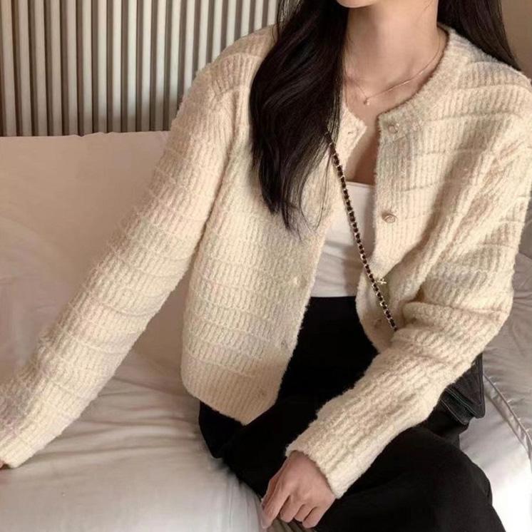 WTEMPO Einfarbige Langarm-O-Ausschnitt-Knopfstrickjacken Damen Frühling Herbst Winter Lässig Locker Elegant Pullovermäntel