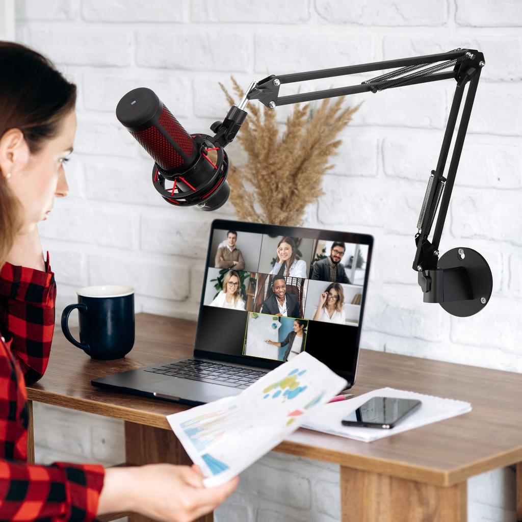YOUSHARES Wall Mount Boom Arm Microphone Holder Vertical Mount Free Rotation Metal Clip Space-Saving Desk Accessory