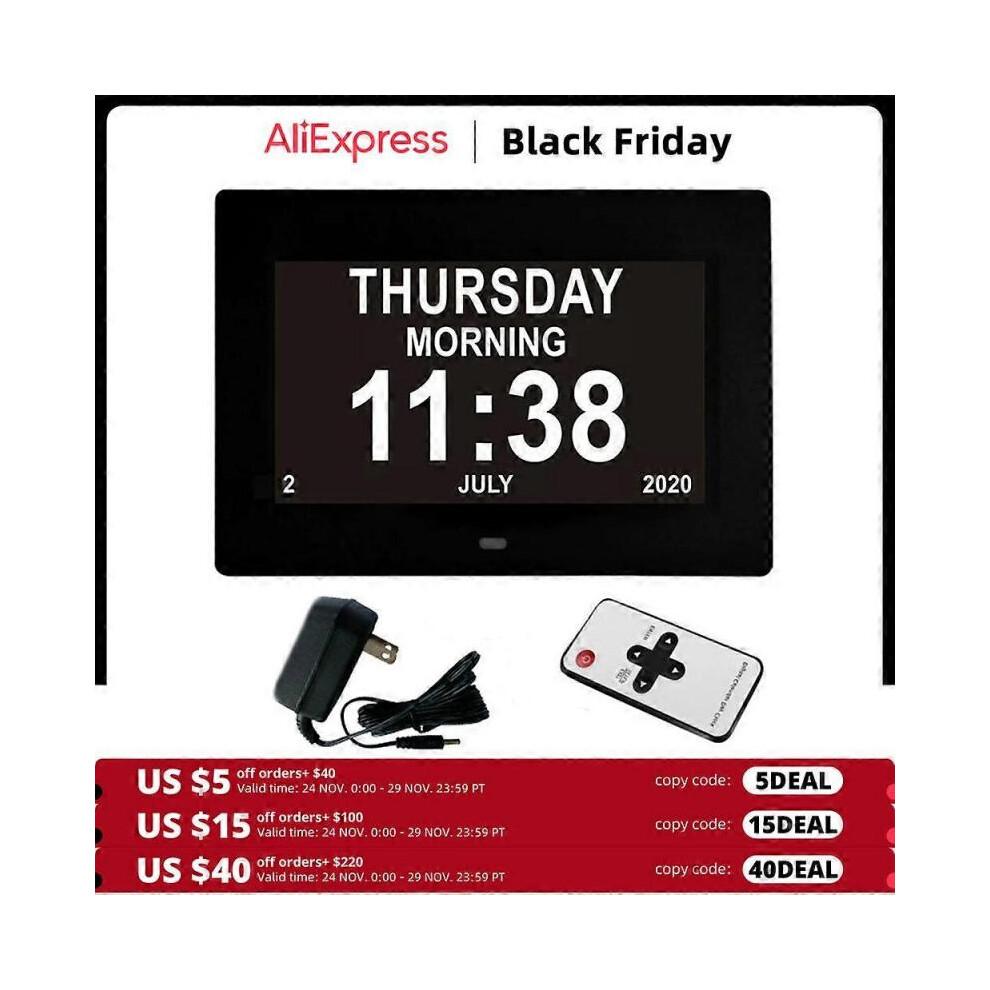 (Black) 12 Alarms Digital LED Calendar Clock with Multi-Languages to display. Medicine Time Reminder for Elder.Home Desk Wall Decoration
