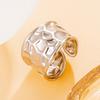 Wide Geometric Textured Stainless Steel Open Ring for Women