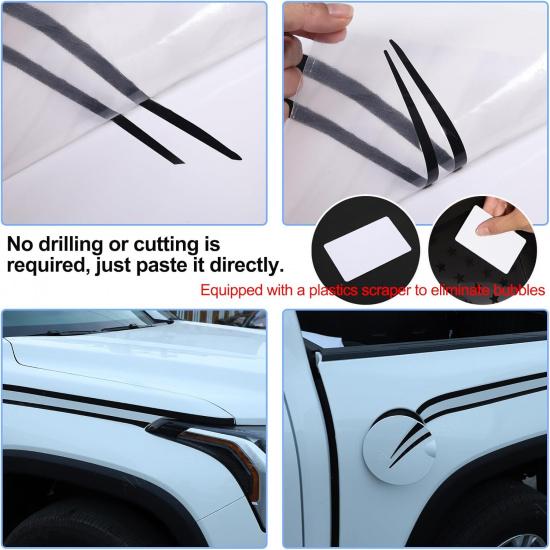Aunginsy Front Hood Body Side Panel Decal Trim Compatible with Toyota Tundra 2022-2024 2025 Car Front Hood Engine Side Panel Precut Vinyl Decal Long