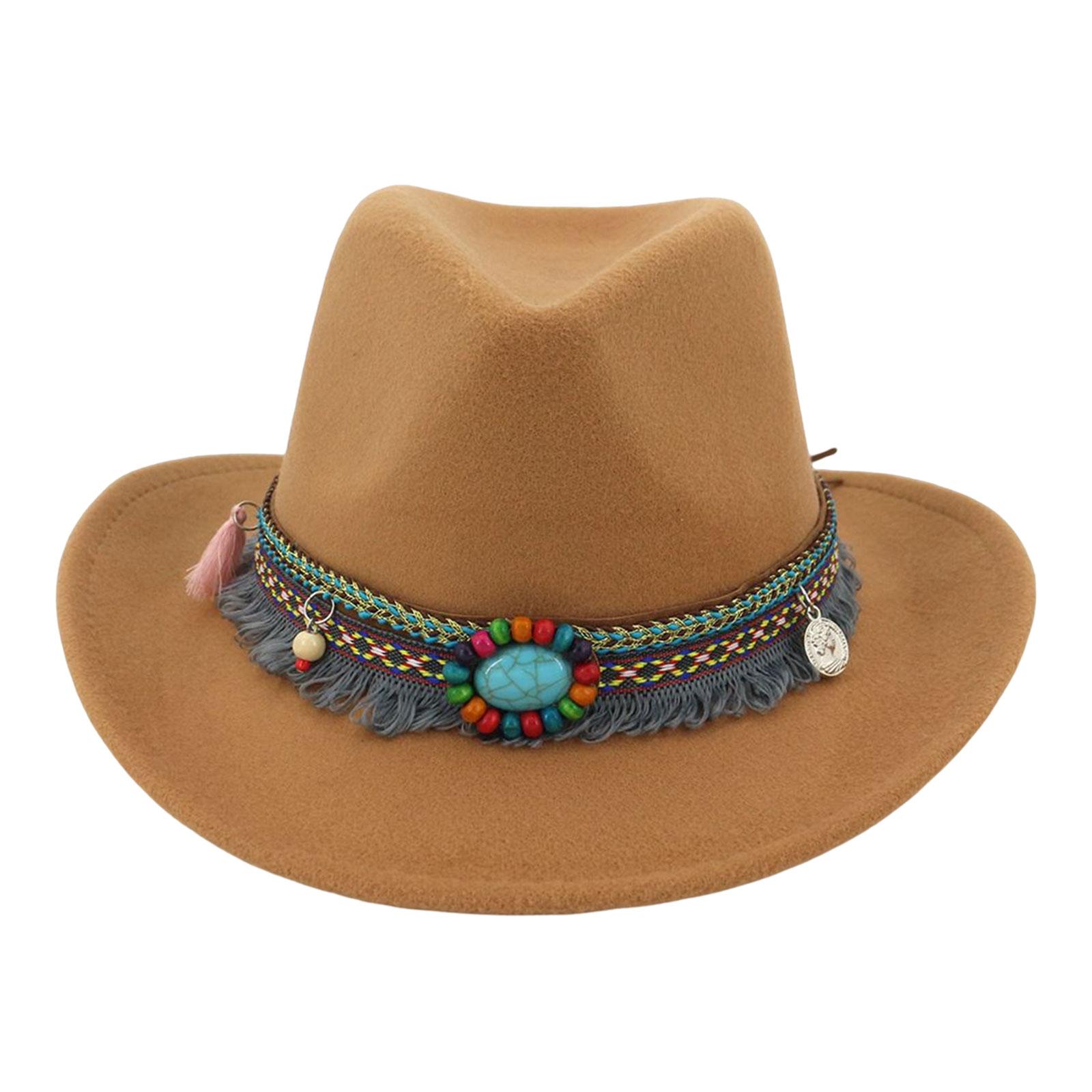 

Classic Unisex Adult Fedoras Caps Western Cowboy Hat Accessories Cowgirl Hat Costumes Sun Hat Jazz Top Hat for Festival Holiday светло-коричневого