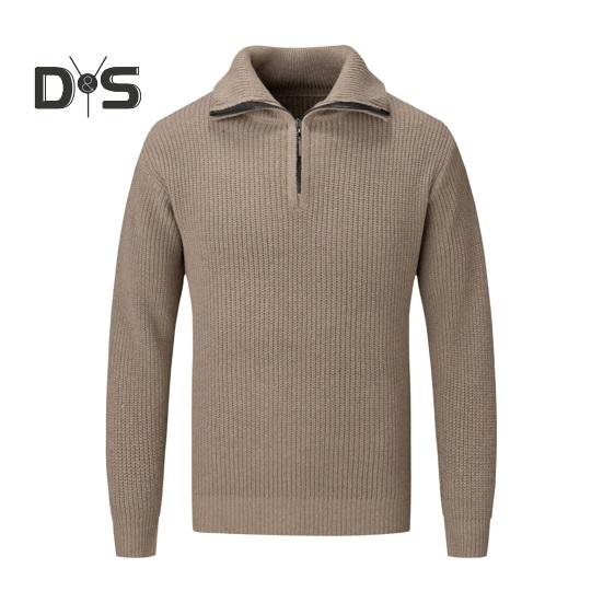 Men Fall Winter Sweater Lapel Loose Half Zipper Long Sleeves Mid Length Solid Color Retro Knitted Sweater