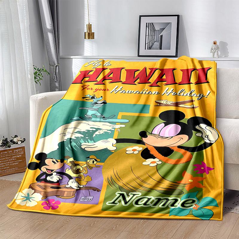Custom 1pc Mickey Mouse Hawaii Adventure Blanket, Soft And Comfortable Blanket, Casual Warm, Camping Travel Blanket, Birthday Gift Q910129