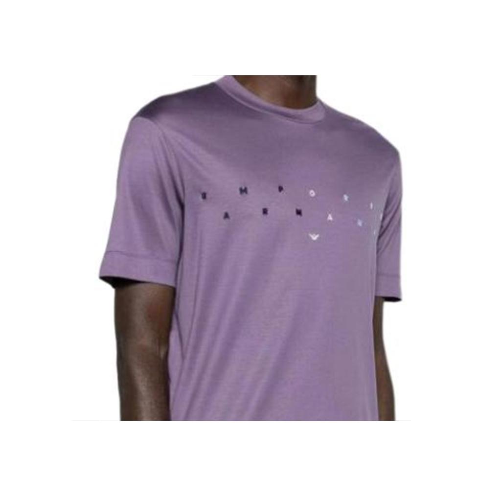 Emporio Armani Straight Cut Letter Print Round Neck Short Sleeve T-Shirt Men Tops Purple 3D1TA2-1JUVZ-08B4