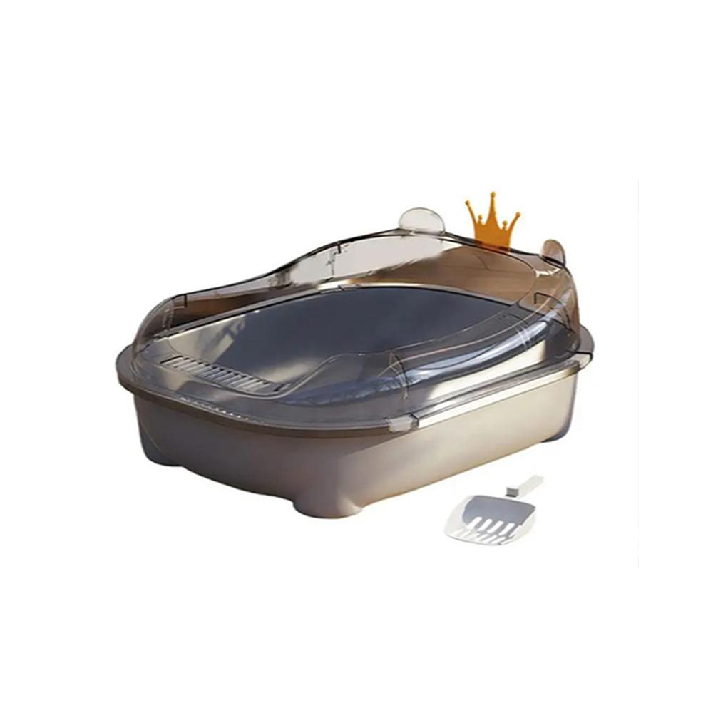 

1 шт. Напівзакритий водонепроникний лоток для сміття з лопаткою для сміття, новий лоток для домашніх тварин для котів, простий у використанні та чищенні світло-сірого кольору