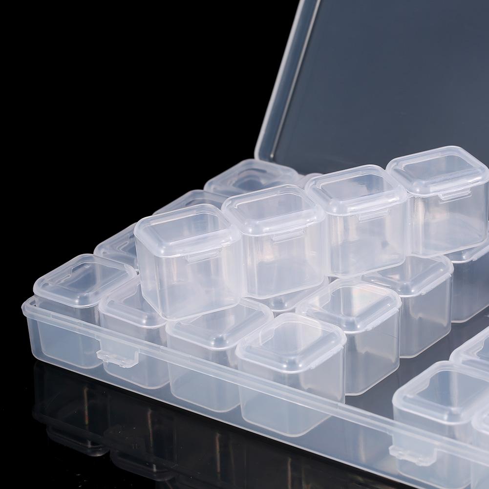 28 Slots Empty Clear Nail Art Decoration Rhinestone Gem Bead Container Storage Box