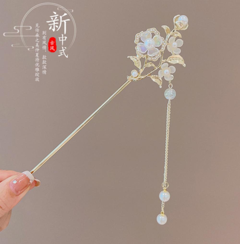 Elegant Chinese Style Hair Accessories Vintage Spring Flower Element Hairpins Light Luxury Tassel Hair Stick For Women Girls