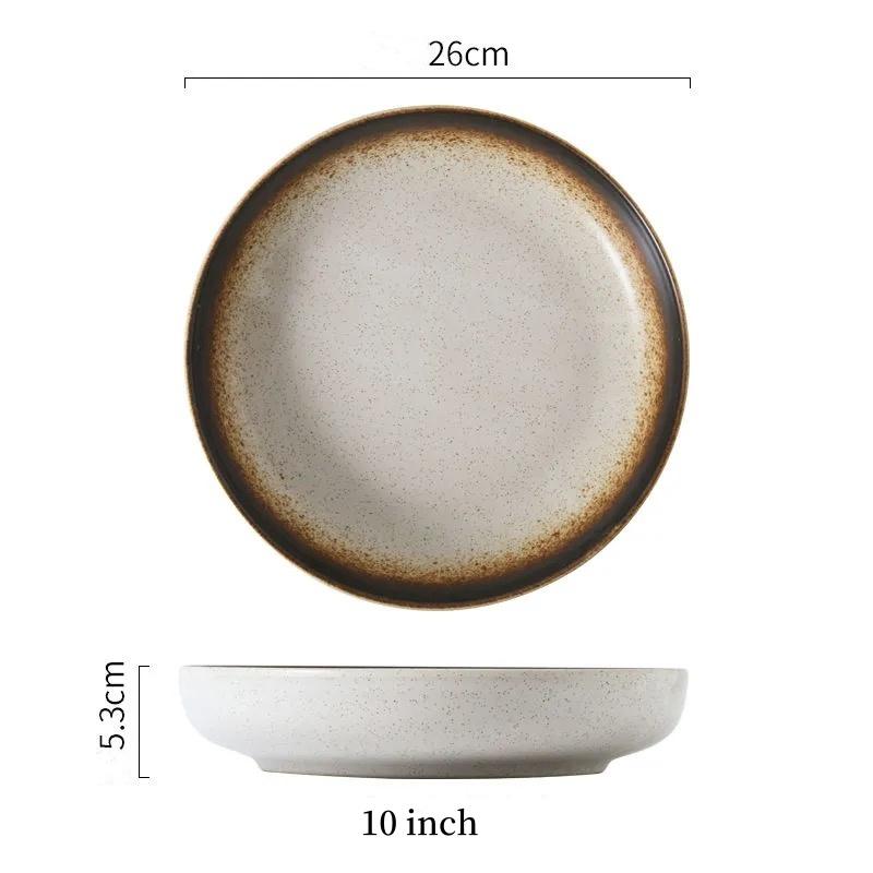 Multifunction Black Circle Dinner Plate Creative Salad Bowl Ceramic Dessert Tray Steak Pasta Dish Dinnerware Microwave Safe