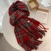 Korean Style Scarf Winter Warm Atmosphere  New Year and Christmas Warm Shawl  Student Retro Plaid Scarf