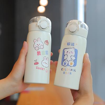 Tazza sottovuoto in acciaio inossidabile 304 con cannuccia per bambini, a rimbalzo, per studenti, portatile, con isolamento sottovuoto