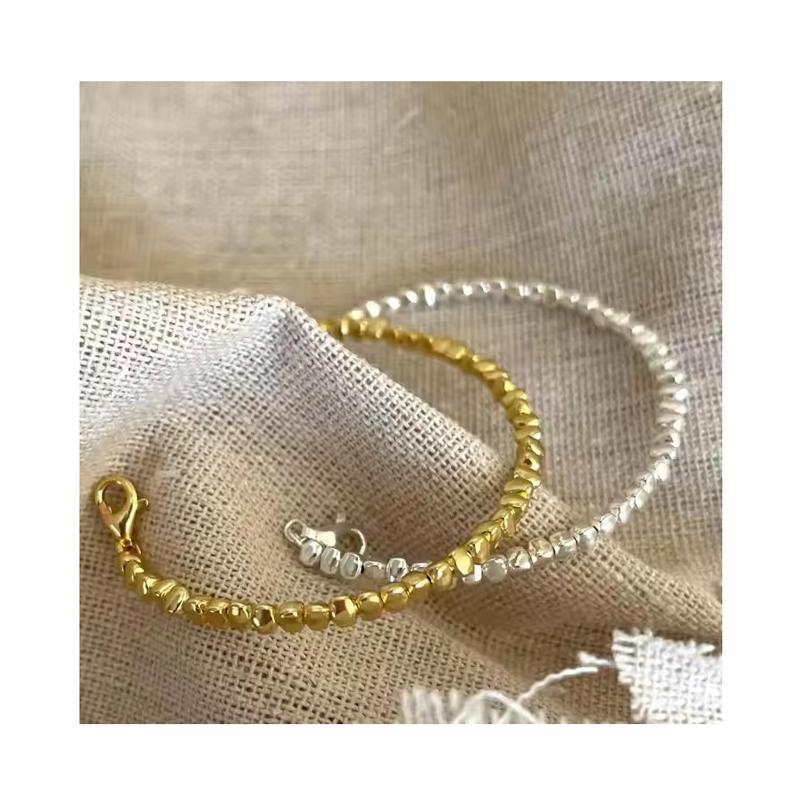 Factory  925 Sterling Silver Gold Color Beaded Bracelet &Bangle Women Fine Jewelry