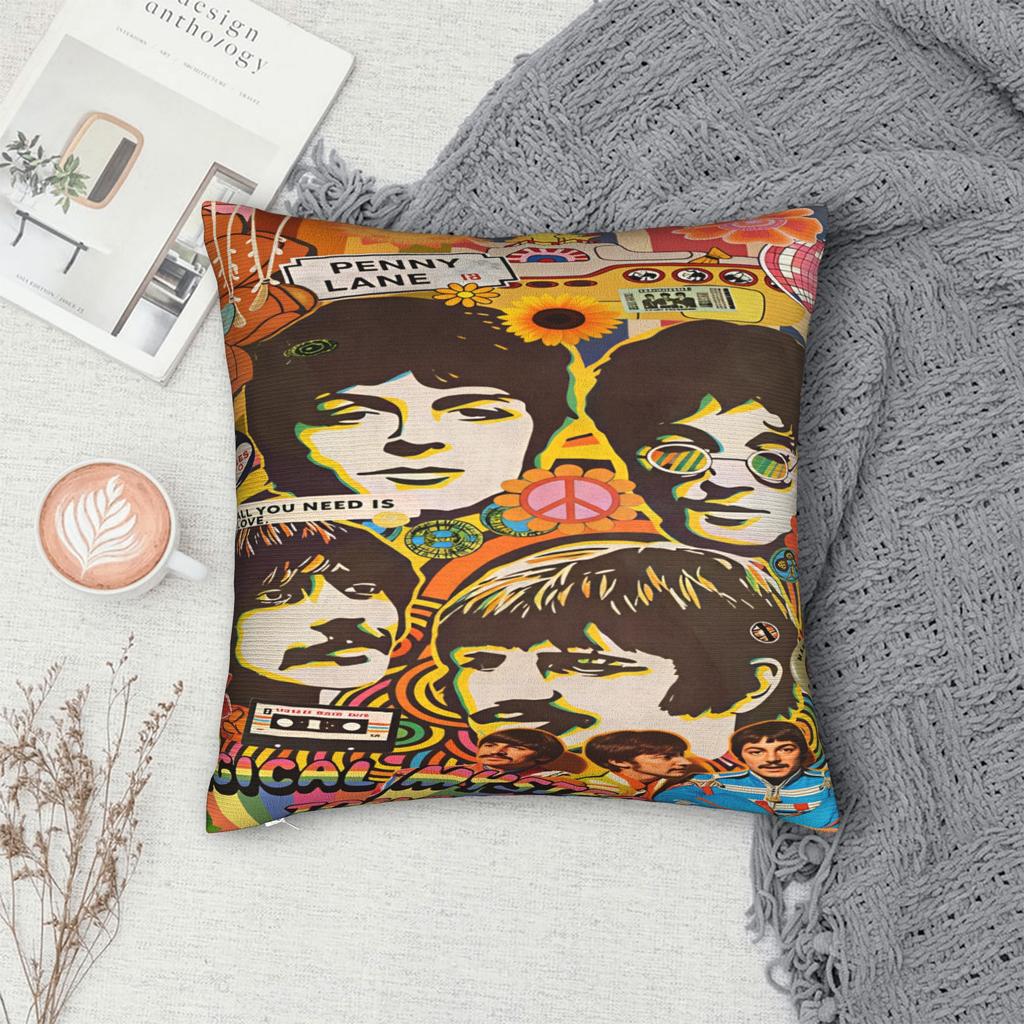 Beatled Music Pillow Cover Comfy Cushion Cover Retro Trendy Pillow Case For Living Room Sofa
