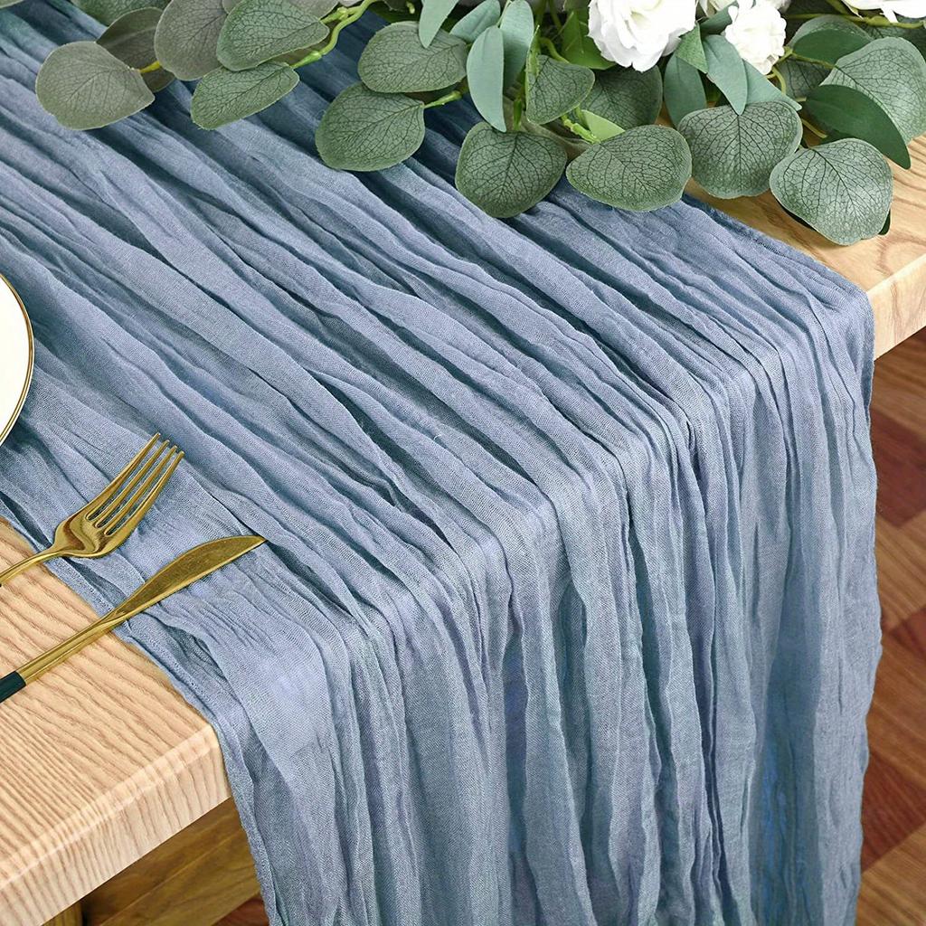 1pc Wrinkled Table Flag Cheesecloth Table Runner Gauze Tablecloth Bohemian Country Decoration Wedding Reception Decoration