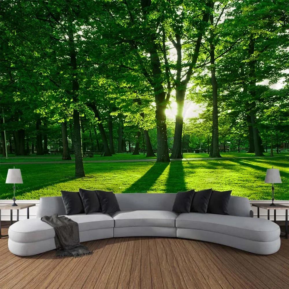 Forest landscape tapestry wall hanging living room bedroom fabric decoration background Bohemian hippie picnic mat bed sheet